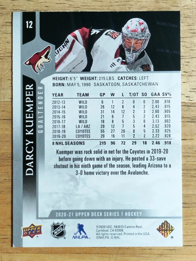 2020-21 Upper Deck #12 Darcy Kuemper