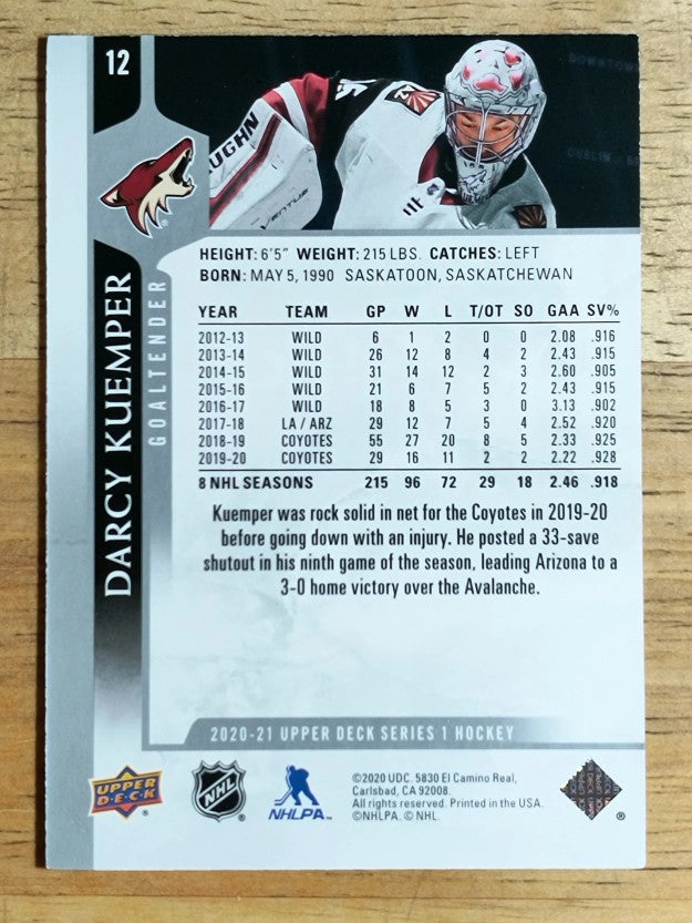 2020-21 Upper Deck #12 Darcy Kuemper