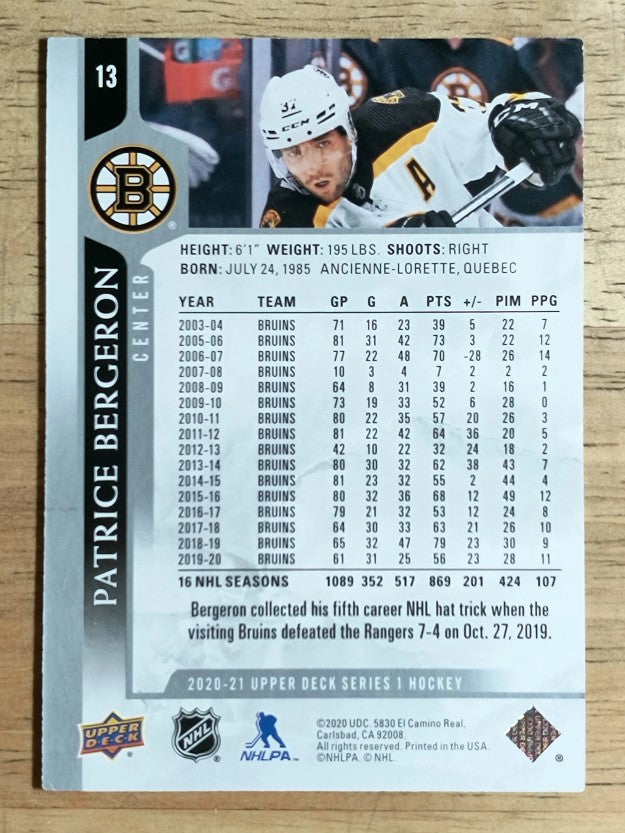 2020-21 Upper Deck #13 Patrice Bergeron