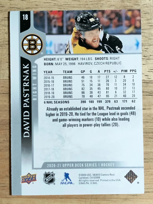 2020-21 Upper Deck #18 David Pastrnak