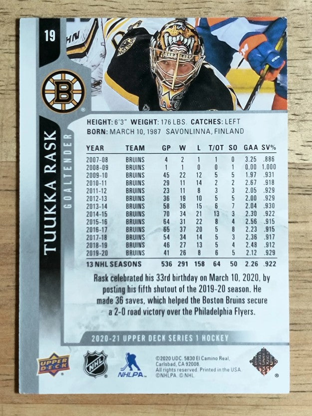 2020-21 Upper Deck #19 Tuukka Rask