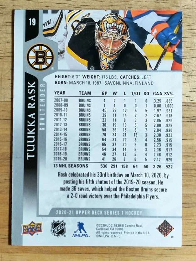 2020-21 Upper Deck #19 Tuukka Rask
