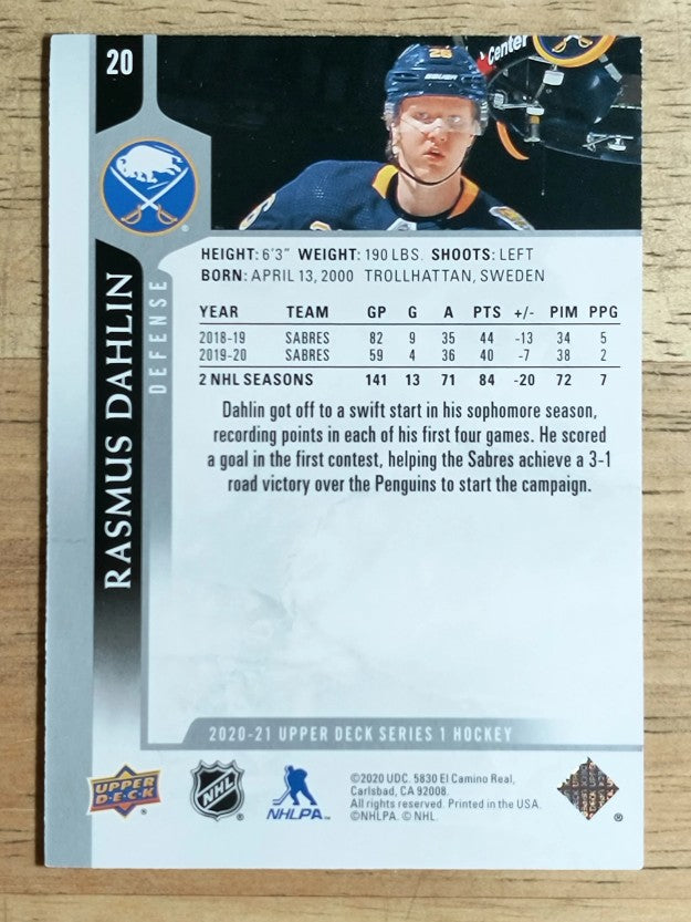 2020-21 Upper Deck #20 Rasmus Dahlin