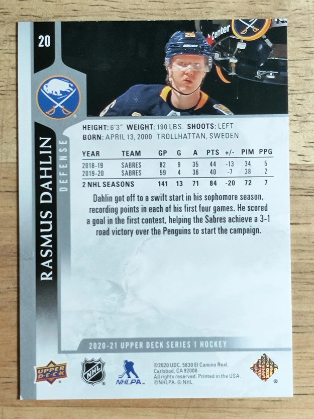 2020-21 Upper Deck #20 Rasmus Dahlin