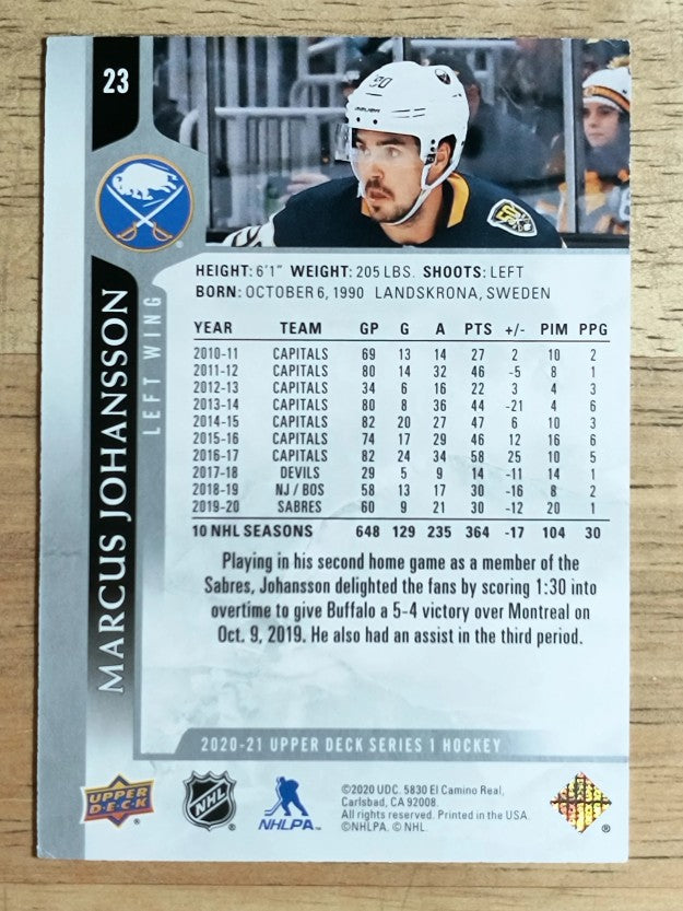 2020-21 Upper Deck #23 Marcus Johansson