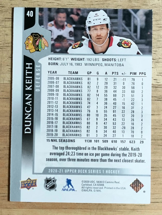2020-21 Upper Deck #40 Duncan Keith