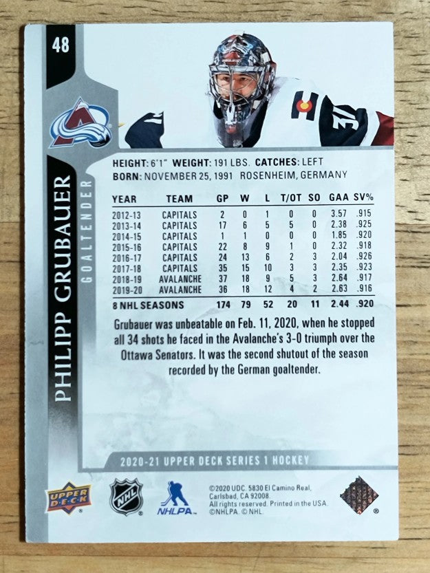 2020-21 Upper Deck #48 Philipp Grubauer