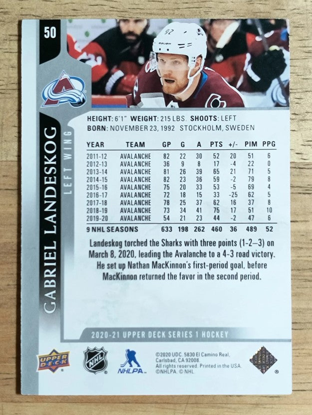 2020-21 Upper Deck #50 Gabriel Landeskog