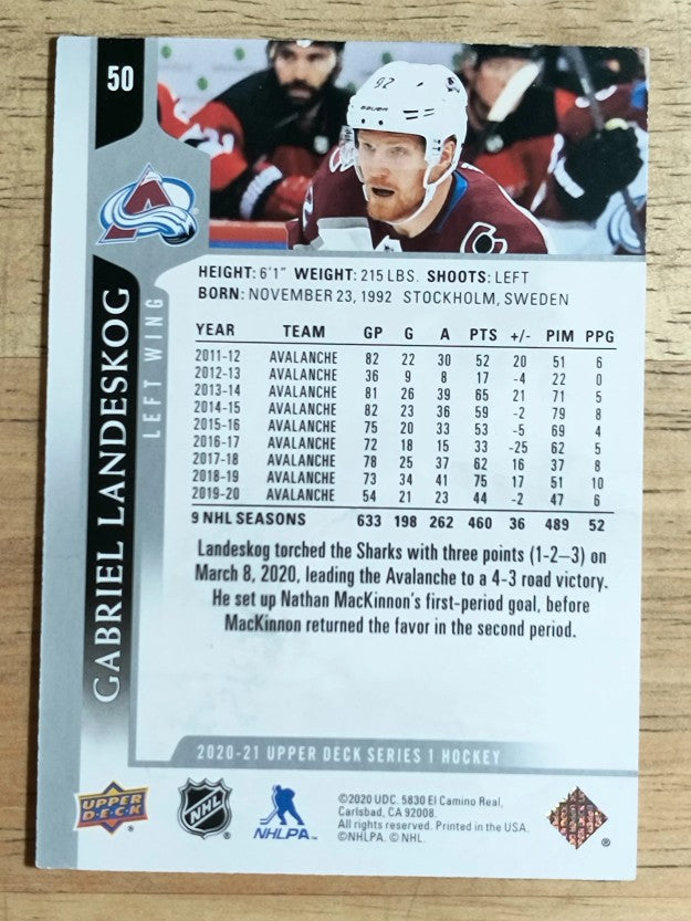 2020-21 Upper Deck #50 Gabriel Landeskog