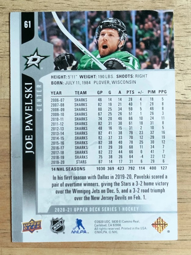 2020-21 Upper Deck #61 Joe Pavelski