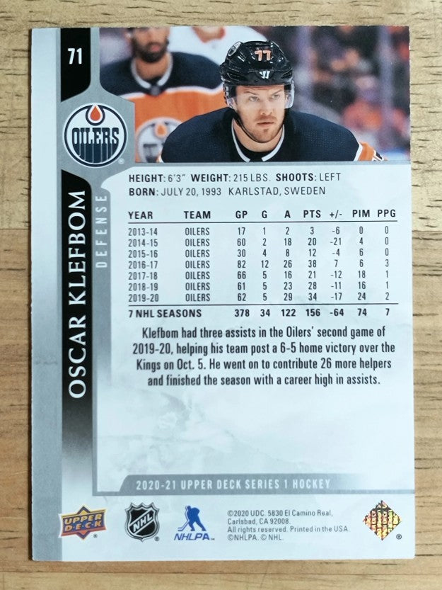 2020-21 Upper Deck #71 Oscar Klefbom