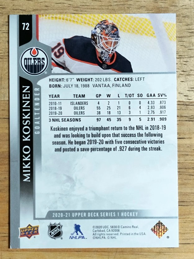 2020-21 Upper Deck #72 Mikko Koskinen
