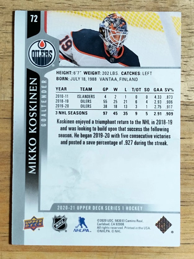 2020-21 Upper Deck #72 Mikko Koskinen