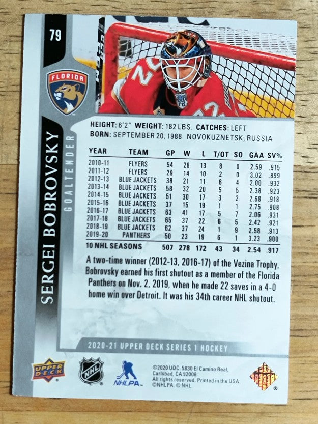2020-21 Upper Deck #79 Sergei Bobrovsky