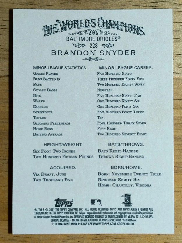 2011 Topps Allen and Ginter #228 Brandon Snyder