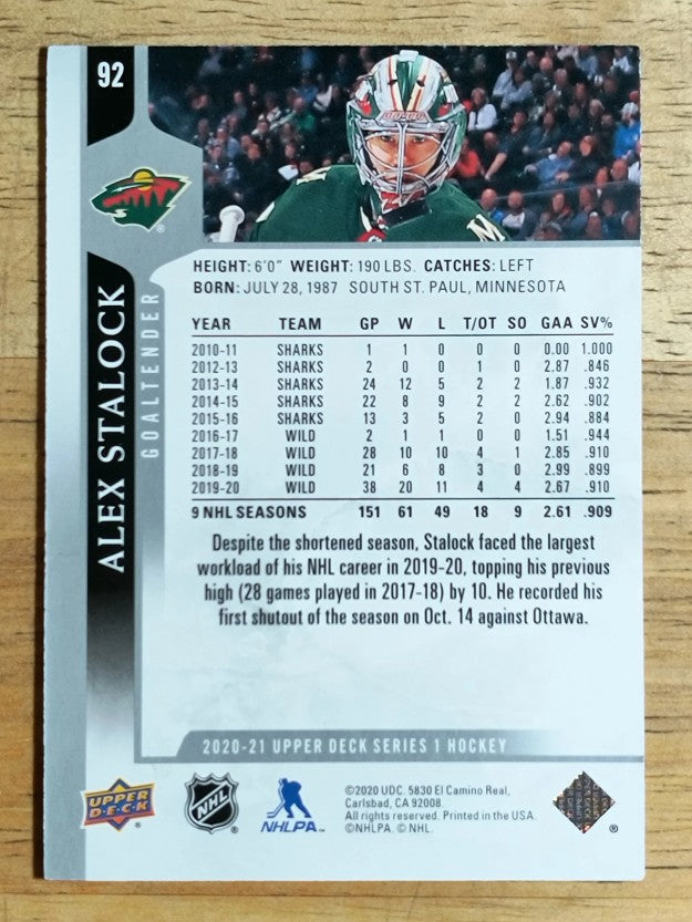 2020-21 Upper Deck #92 Alex Stalock