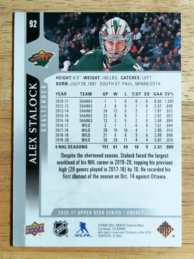 2020-21 Upper Deck #92 Alex Stalock