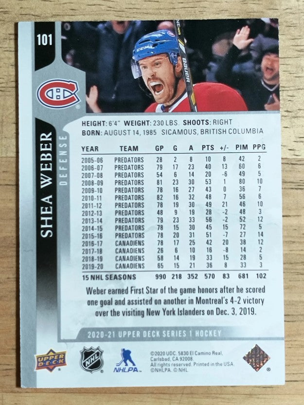 2020-21 Upper Deck #101 Shea Weber