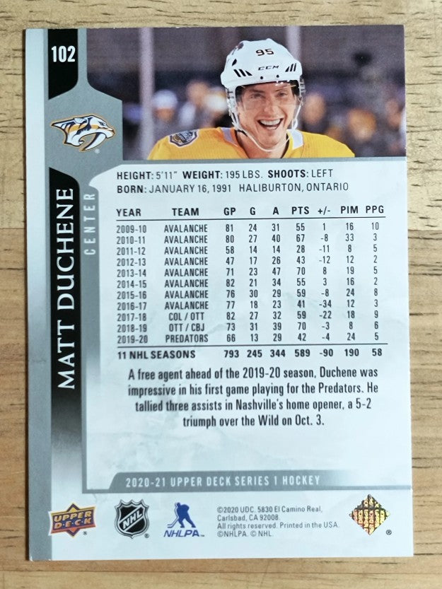 2020-21 Upper Deck #102 Matt Duchene