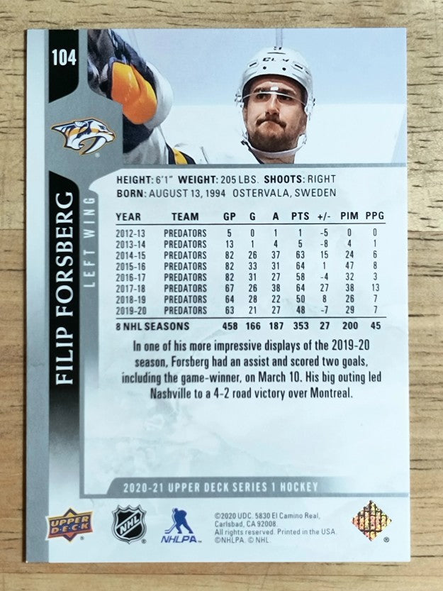 2020-21 Upper Deck #104 Filip Forsberg
