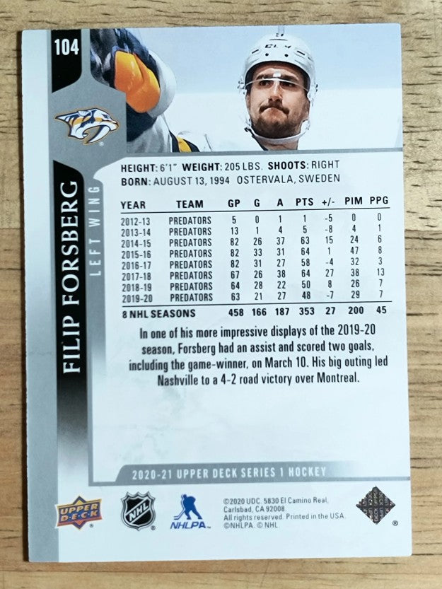 2020-21 Upper Deck #104 Filip Forsberg