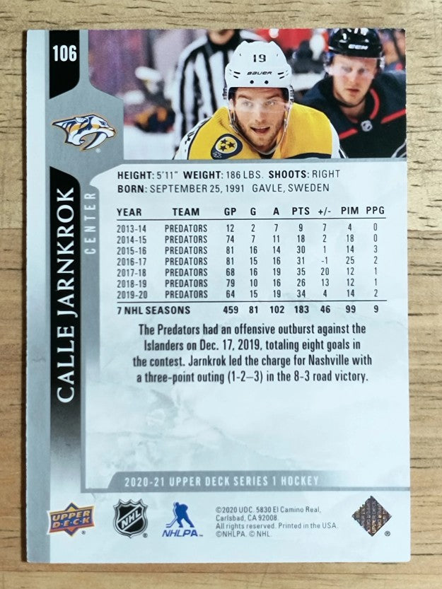 2020-21 Upper Deck #106 Calle Jarnkrok