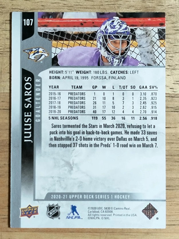2020-21 Upper Deck #107 Juuse Saros