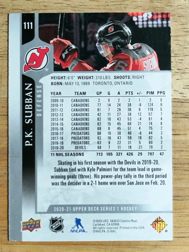 2020-21 Upper Deck #111 P.K. Subban