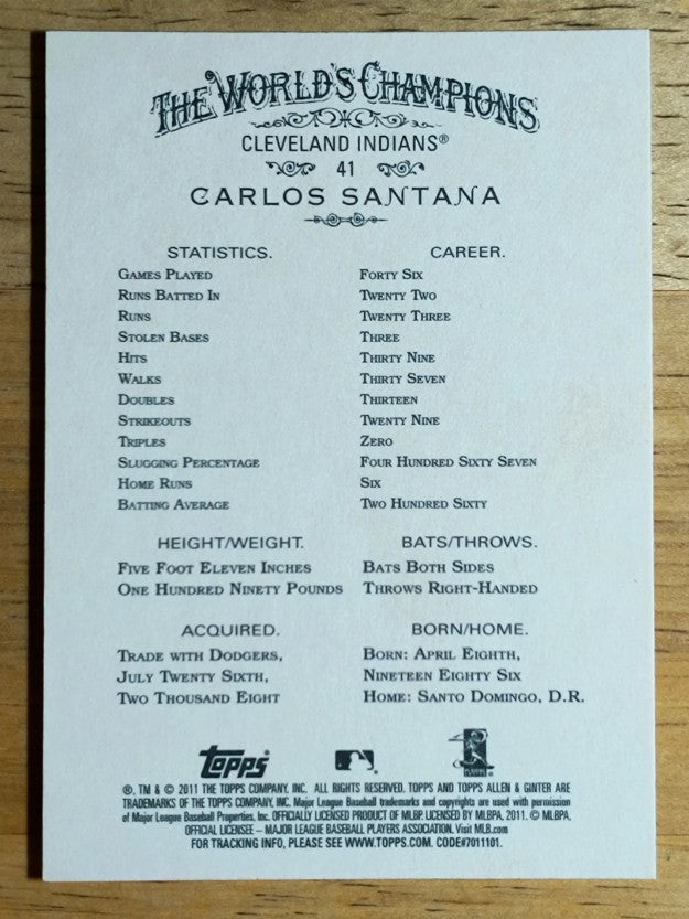 2011 Topps Allen and Ginter #41 Carlos Santana