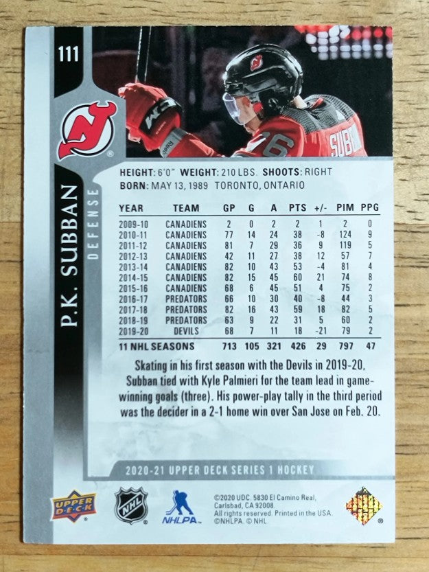 2020-21 Upper Deck #111 P.K. Subban
