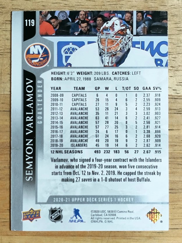2020-21 Upper Deck #119 Semyon Varlamov