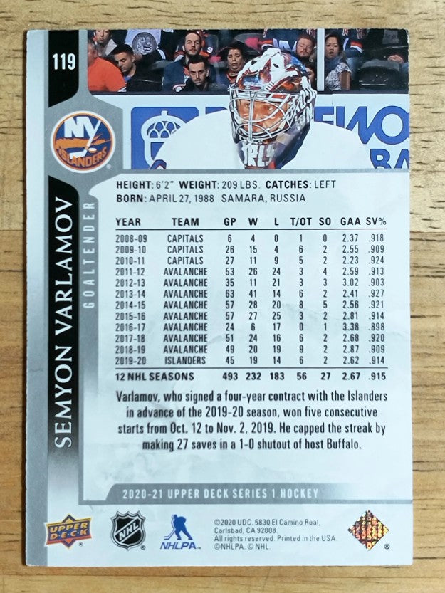 2020-21 Upper Deck #119 Semyon Varlamov