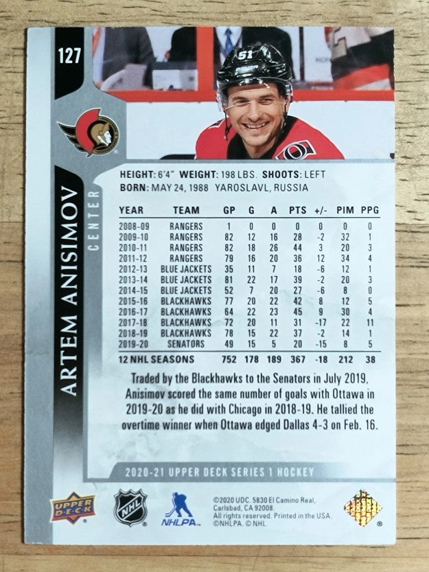 2020-21 Upper Deck #127 Artem Anisimov