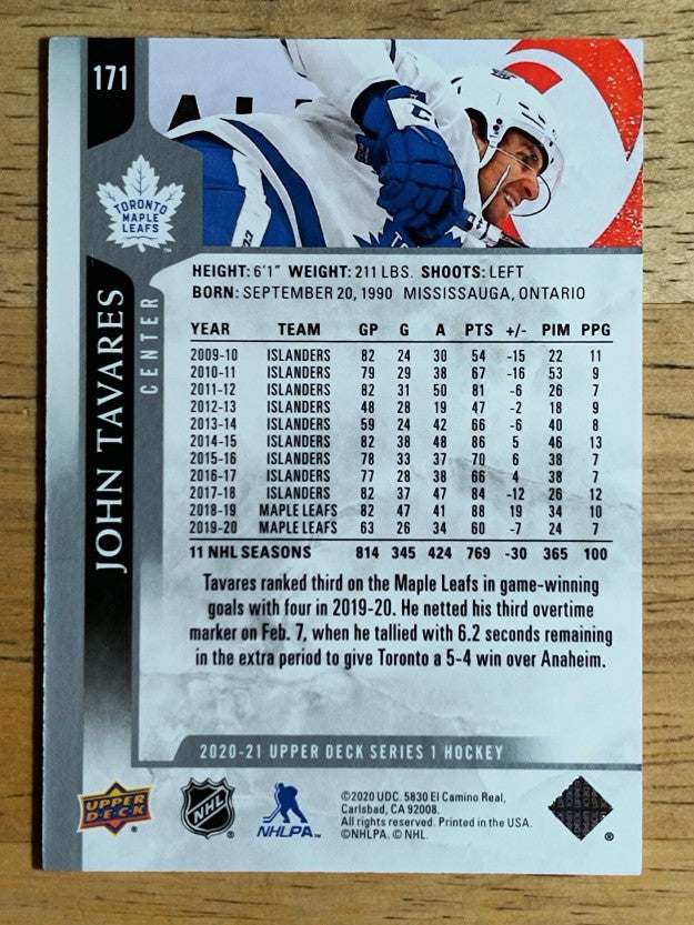 2020-21 Upper Deck #171 John Tavares