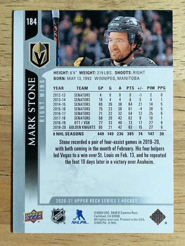 2020-21 Upper Deck #184 Mark Stone