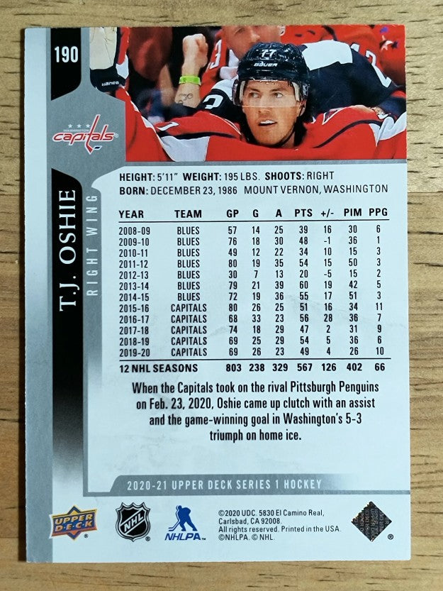 2020-21 Upper Deck #190 T.J. Oshie