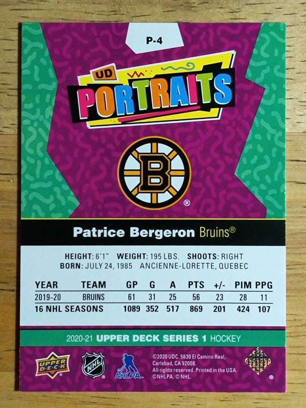 2020-21 Upper Deck UD Portraits #P4 Patrice Bergeron