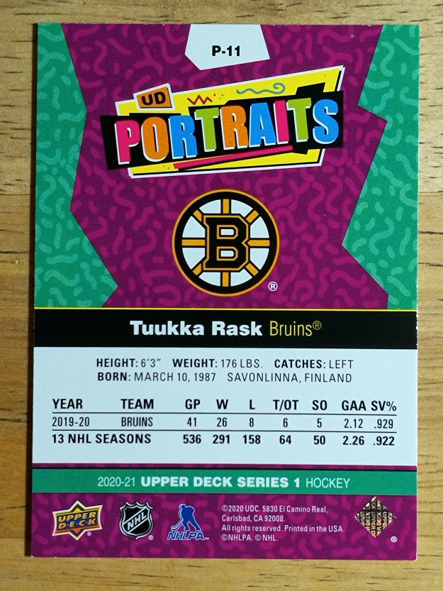 2020-21 Upper Deck UD Portraits #P11 Tuukka Rask