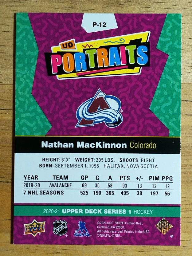 2020-21 Upper Deck UD Portraits #P12 Nathan MacKinnon
