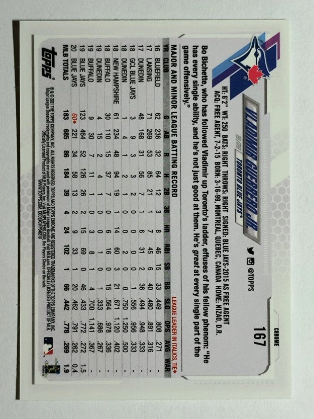 2021 Topps Chrome #167 Vladimir Guerrero Jr.