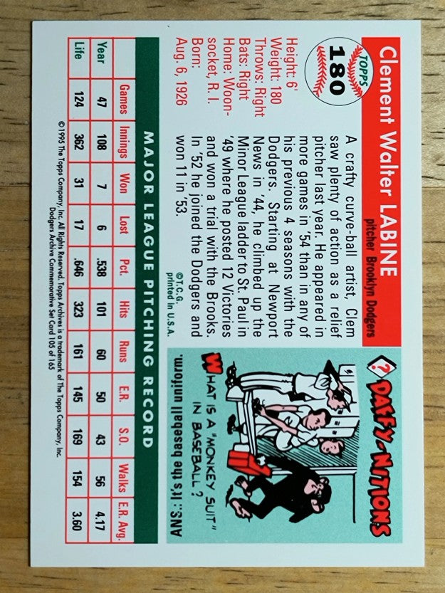 1995 Topps Archives Brooklyn Dodgers #105 Clem Labine