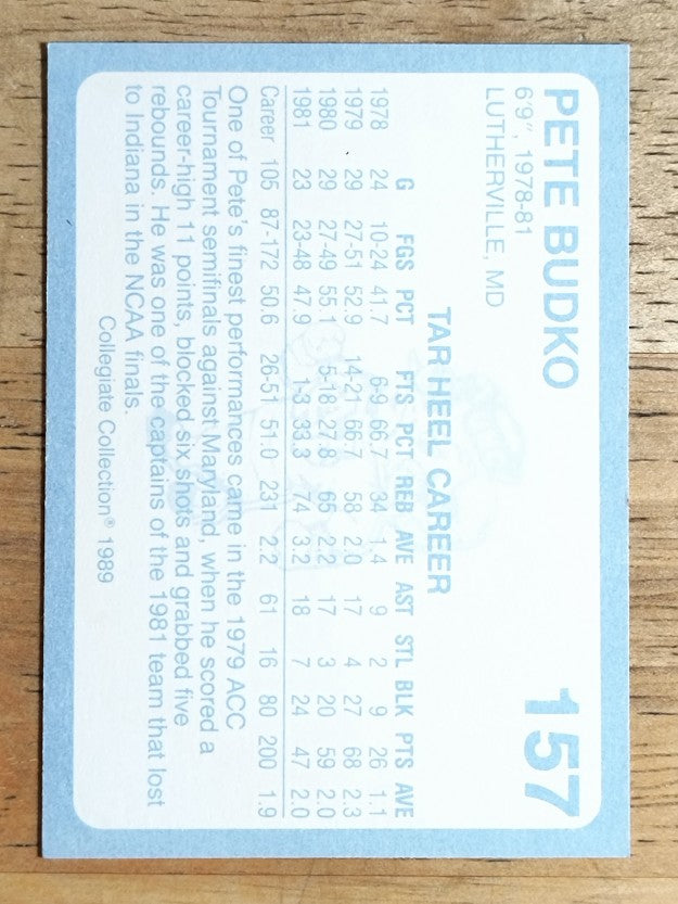 1989-90 North Carolina Collegiate Collection #157 Pete Budko