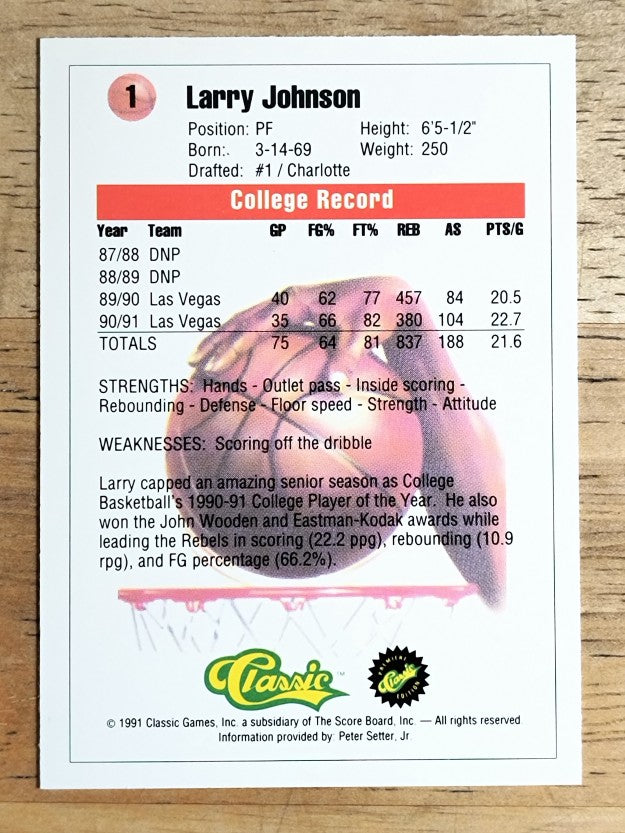 1991 Classic #1 Larry Johnson