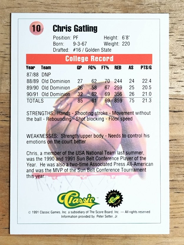 1991 Classic #10 Chris Gatling