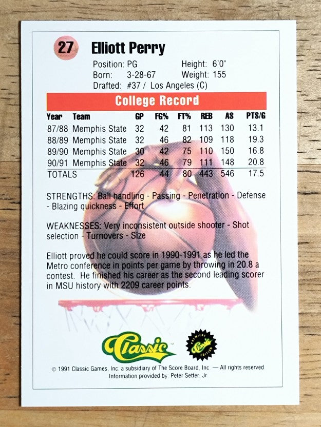 1991 Classic #27 Elliot Perry
