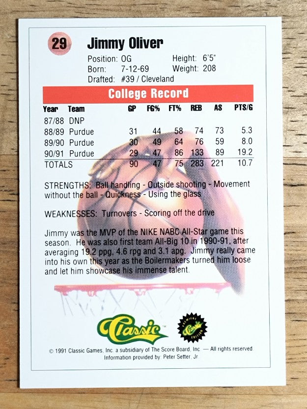 1991 Classic #29 Jimmy Oliver