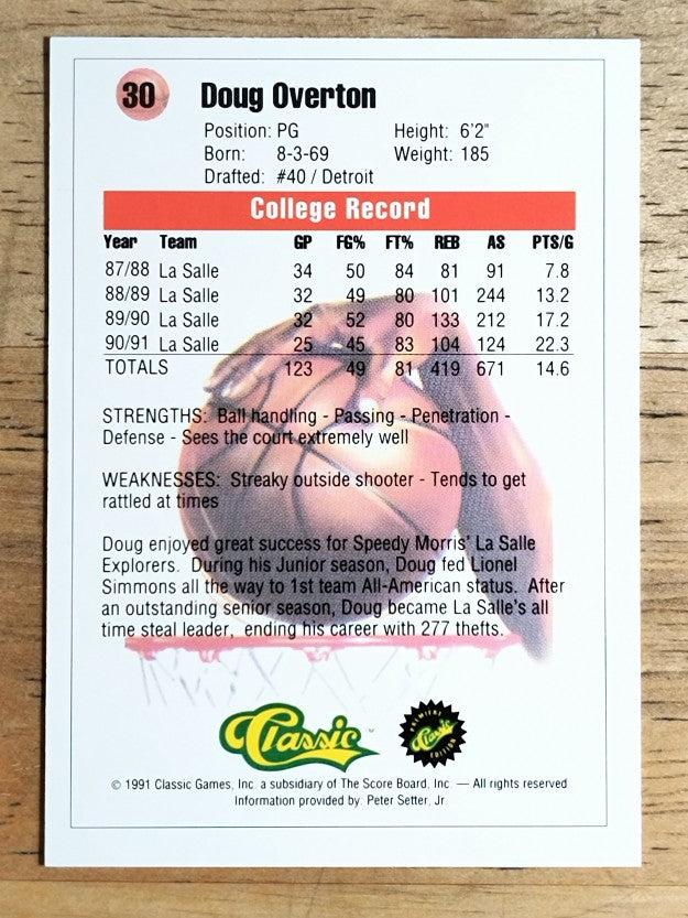 1991 Classic #30 Doug Overton