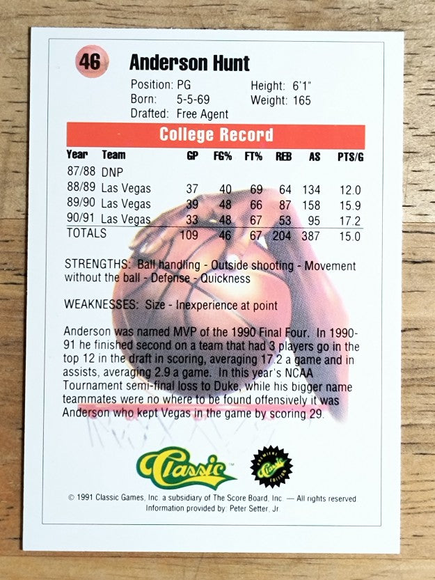 1991 Classic #46 Anderson Hunt