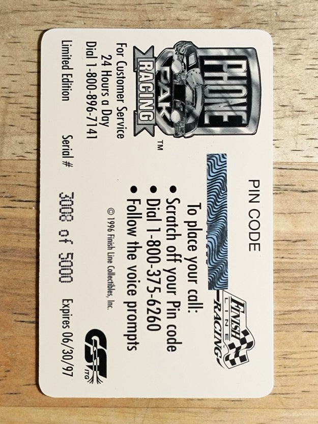 1996 Finish Line Phone Pak $2 Signature #14 Bobby Hamilton