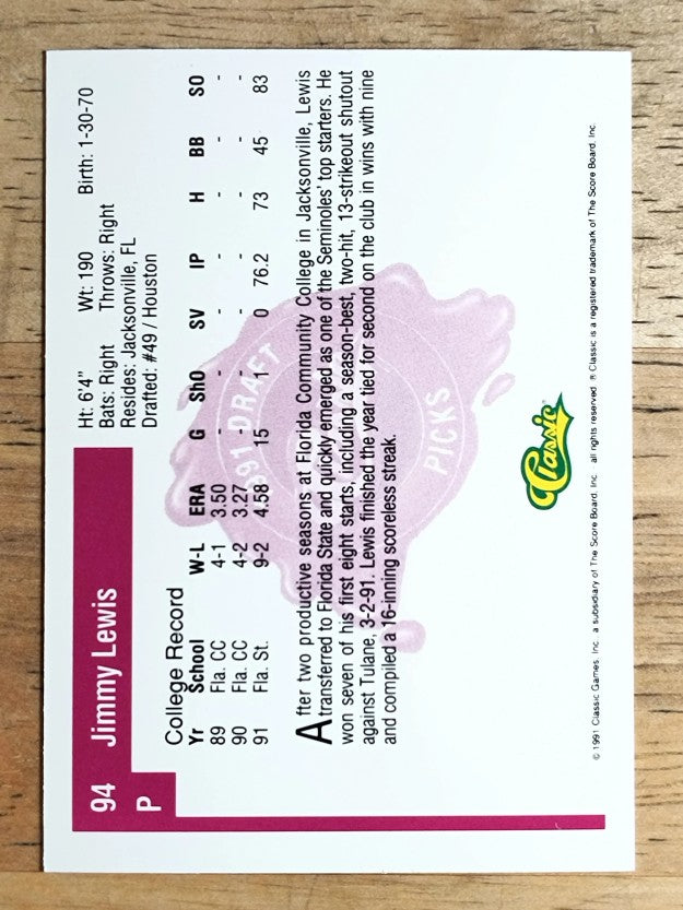1991 Classic Four Sport #94 Jimmy Lewis